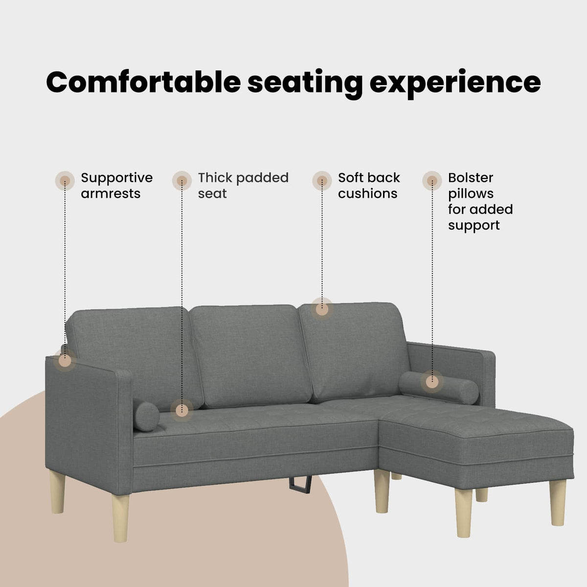 Sofa Set with Cushion Dark Grey Polyester