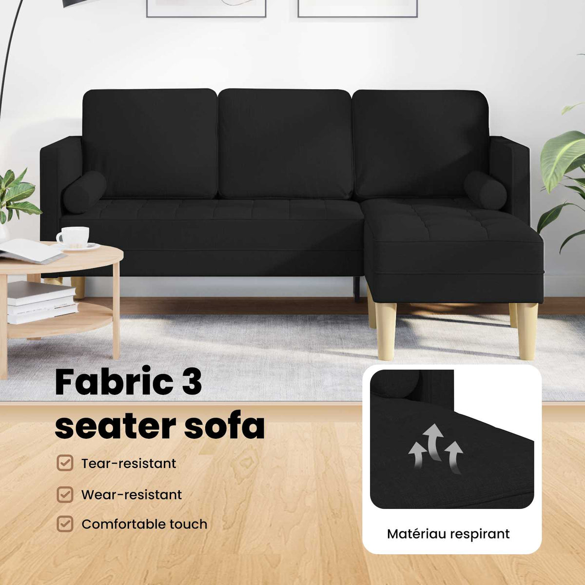 Sofa Set with Cushion Black Polyester