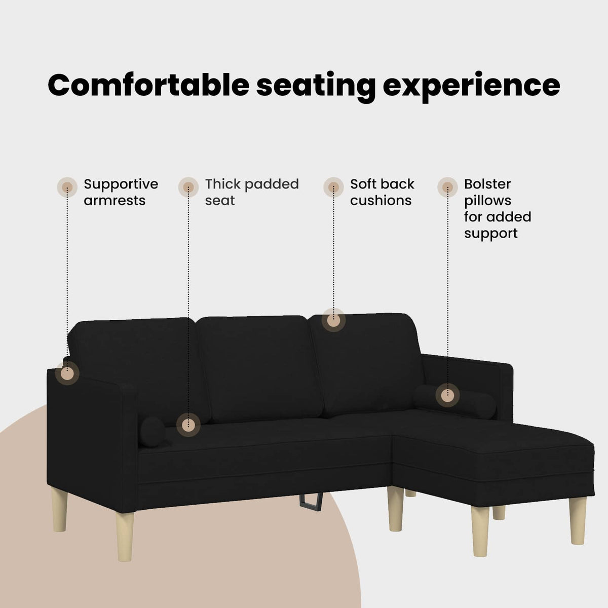 Sofa Set with Cushion Black Polyester