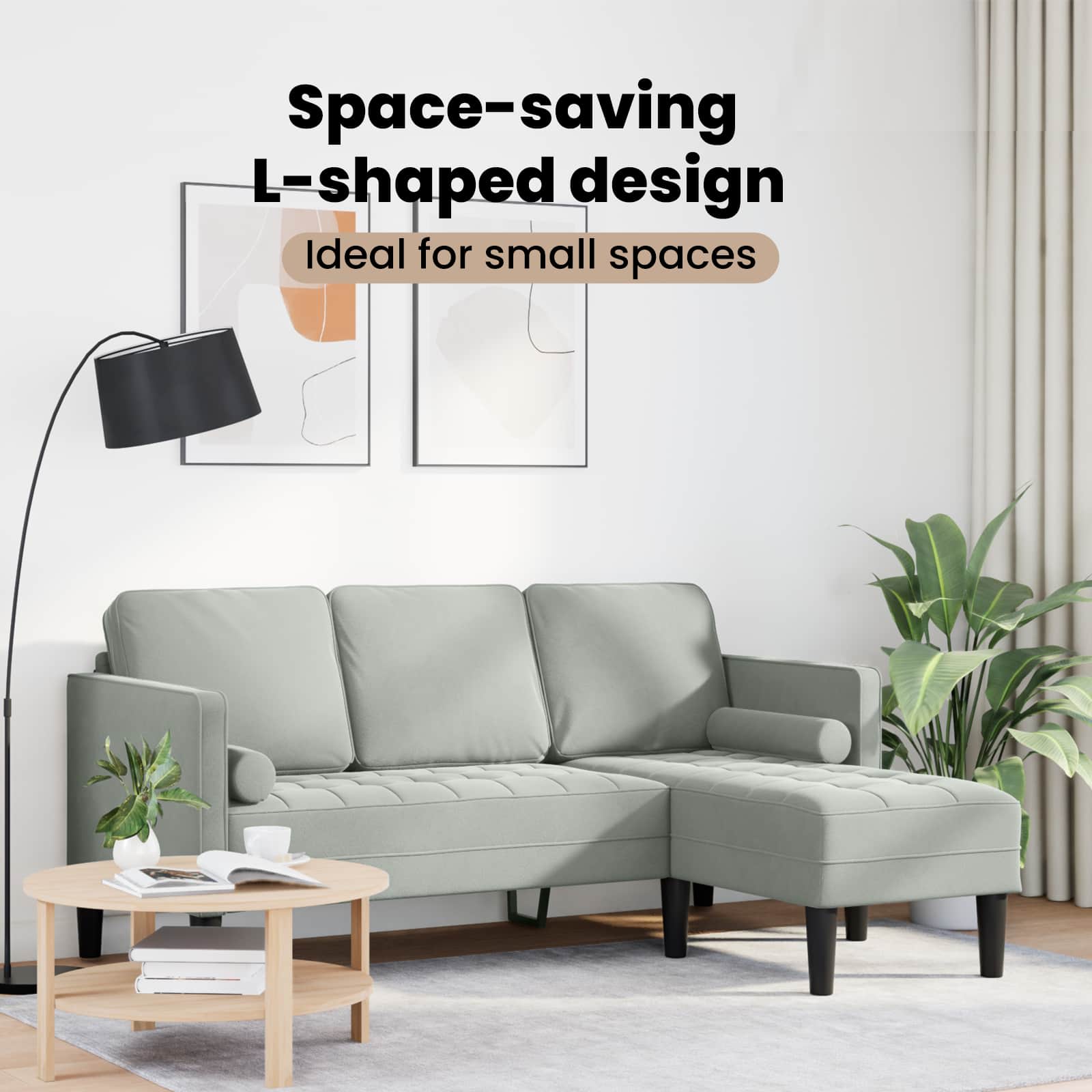 Sofa Set with Cushion Light Grey Polyester