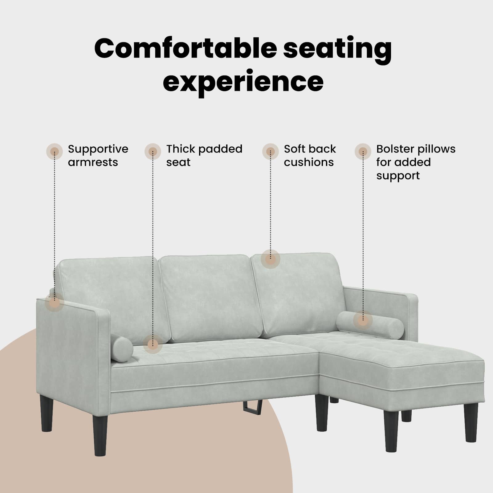 Sofa Set with Cushion Light Grey Polyester
