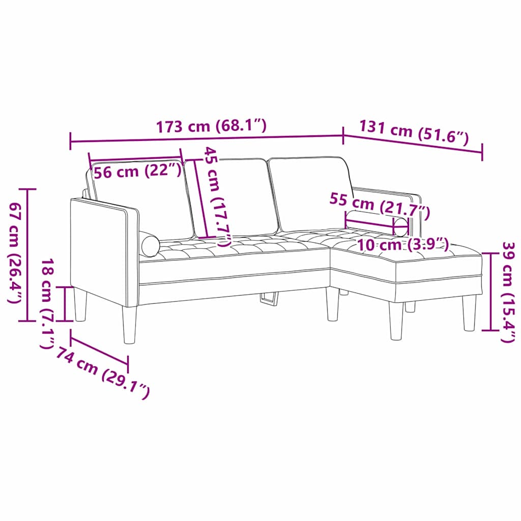 Sofa Set Light grey 173 x 131 x 67 cm Velvet