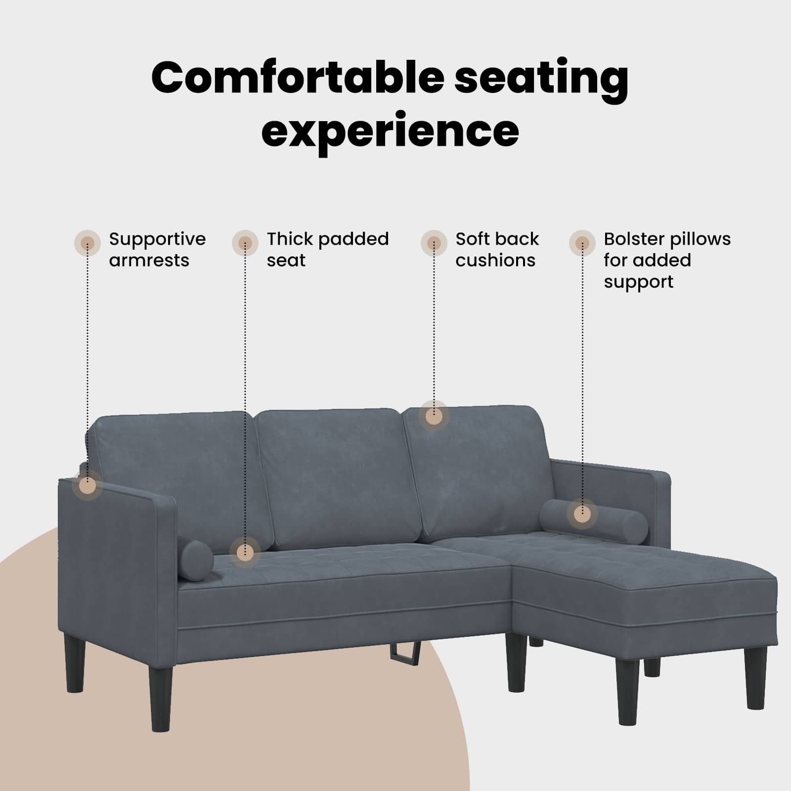 Sofa Set with Cushion Dark Grey Polyester