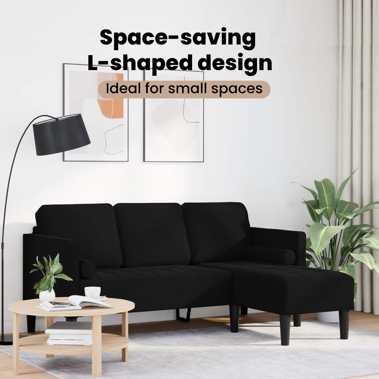 Sofa Set with Cushion Black Polyester