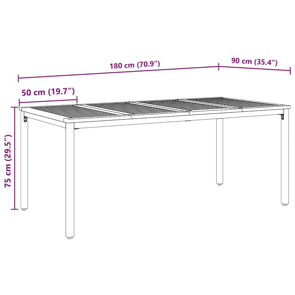 Outdoor Table Natural and Black 180 x 90 x 75 cm