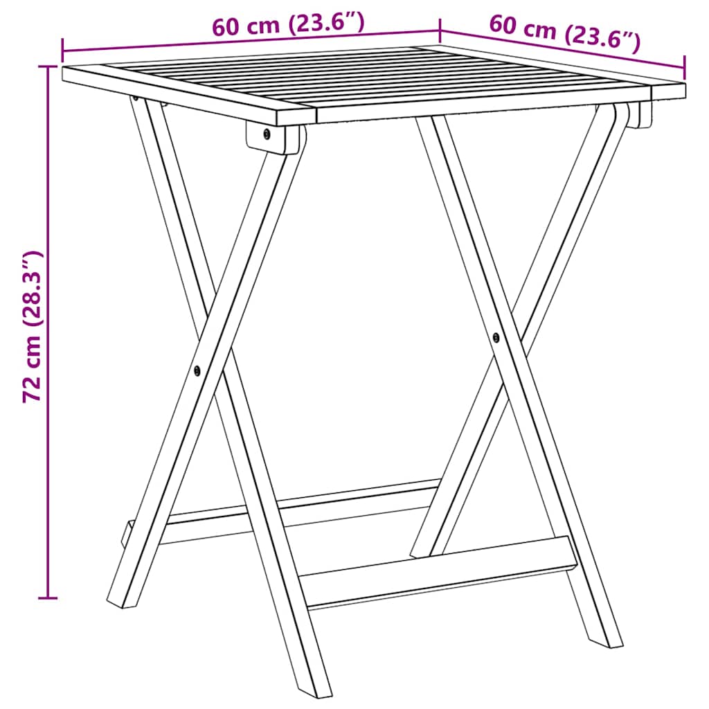 Garden Table Folding Natural 60 x 60 x 72 cm Solid Acacia Wood