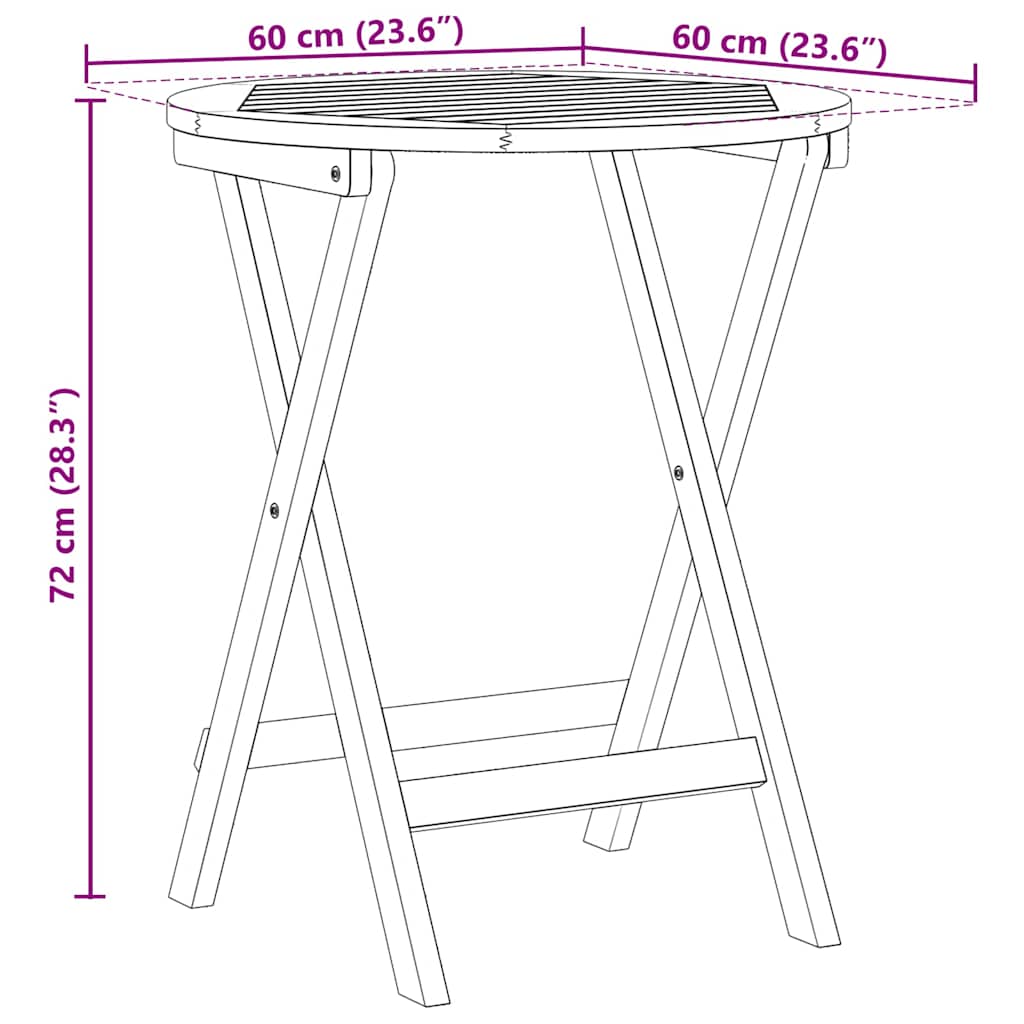 Garden Table Folding Natural 60 x 60 x 72 cm Solid Acacia Wood