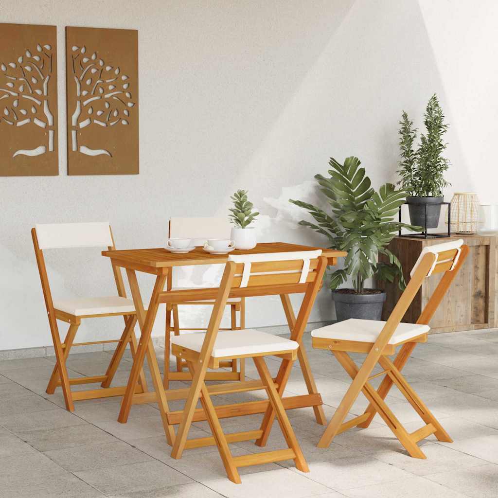 Bistro Set with Cushion 5 pcs Oil Natural Solid Acacia Wood