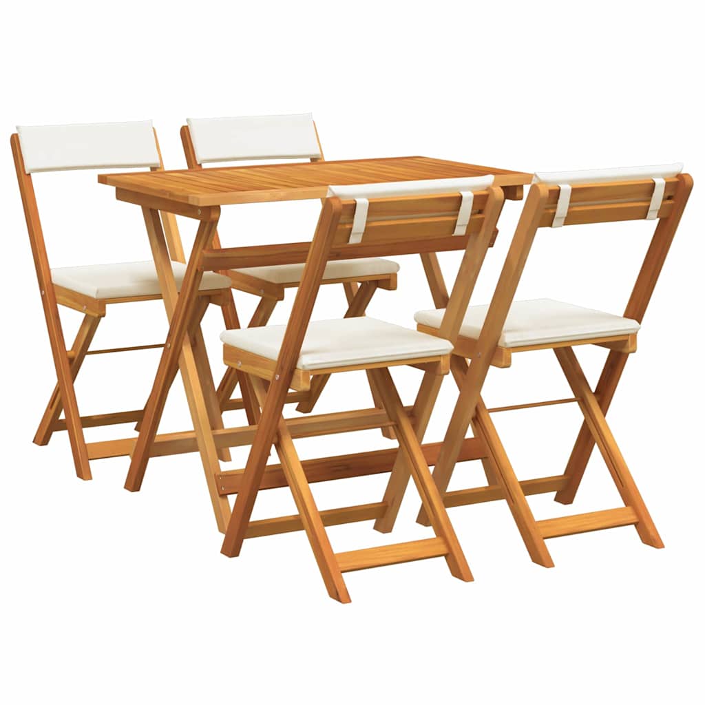 Bistro Set with Cushion 5 pcs Oil Natural Solid Acacia Wood