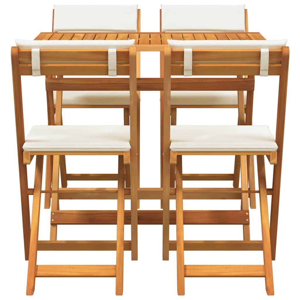 Bistro Set with Cushion 5 pcs Oil Natural Solid Acacia Wood
