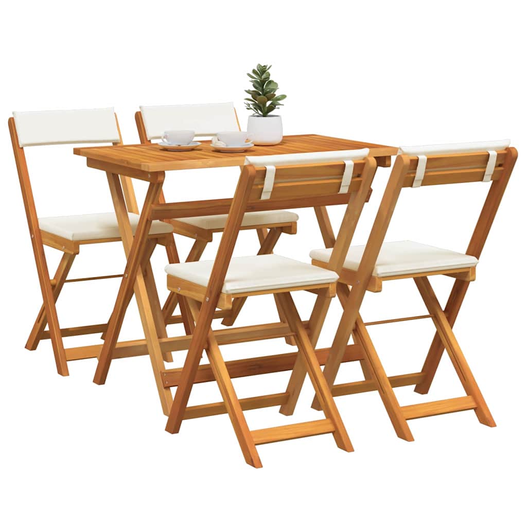 Bistro Set with Cushion 5 pcs Oil Natural Solid Acacia Wood