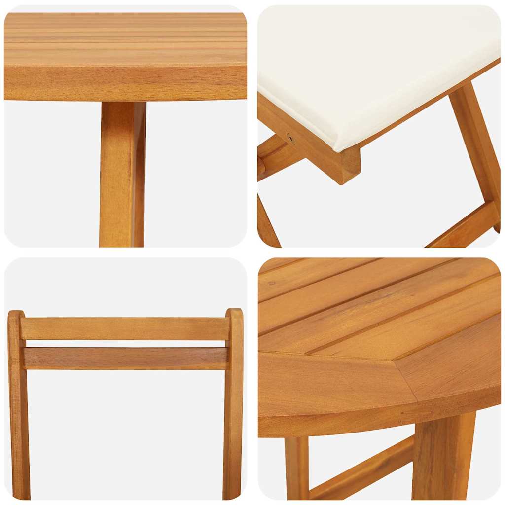 Bistro Set with Cushion 3 pcs Oil Natural Solid Acacia Wood