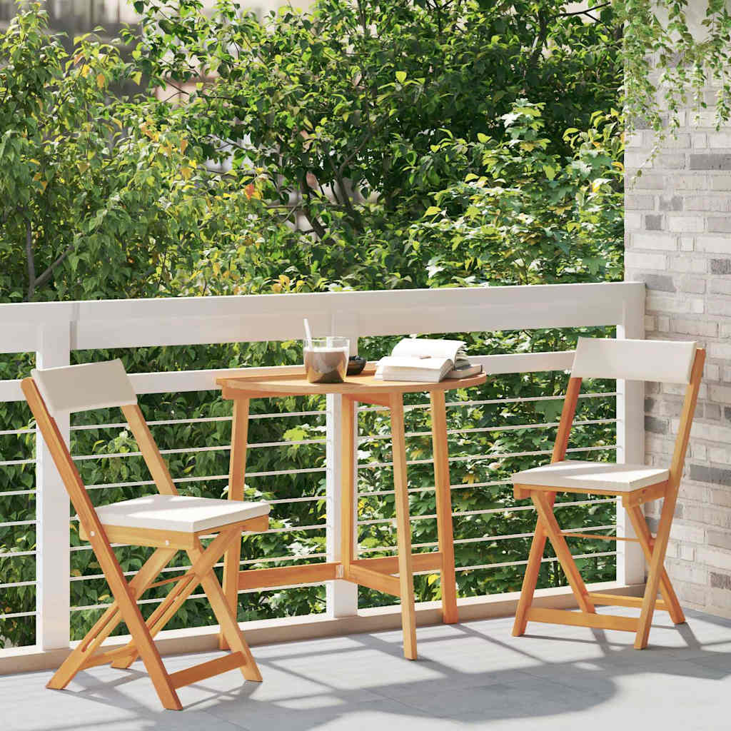 Bistro Set with Cushion 3 pcs Oil Natural Solid Acacia Wood