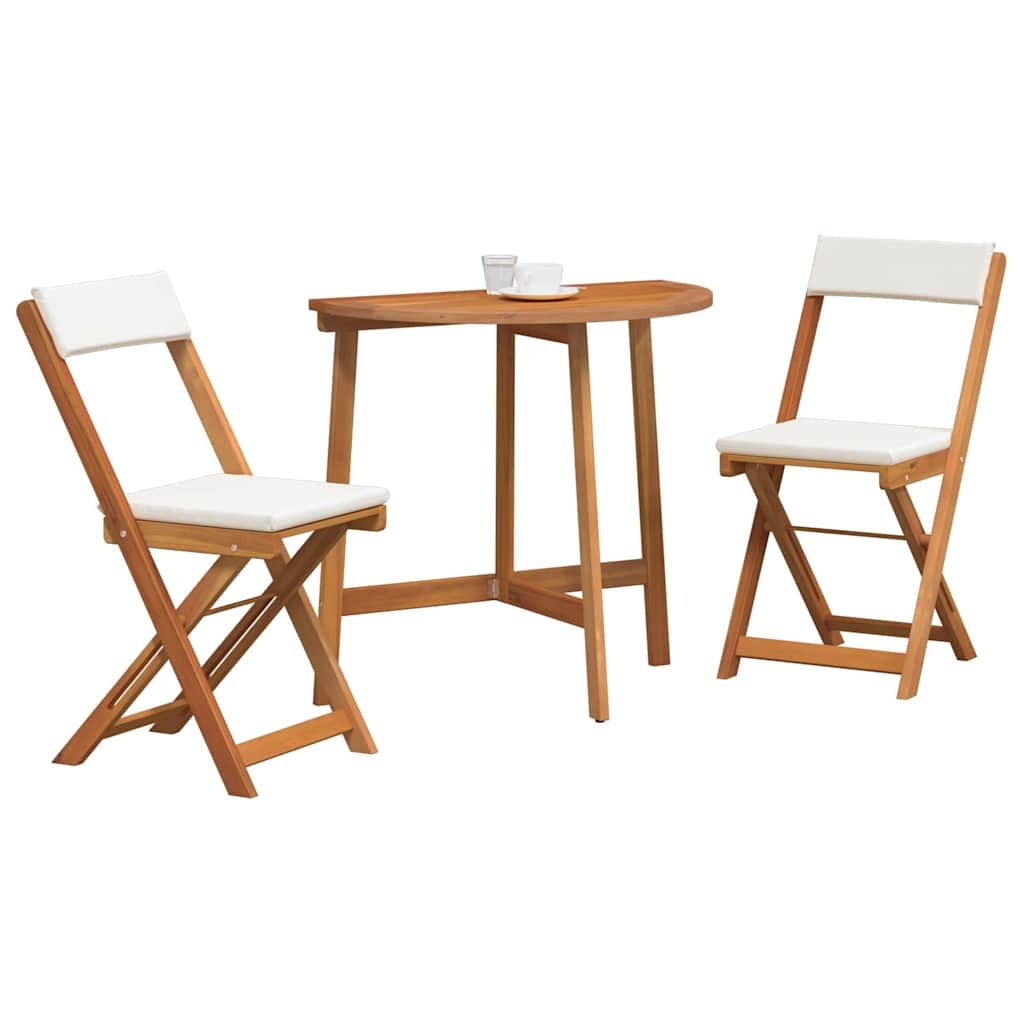 Bistro Set with Cushion 3 pcs Oil Natural Solid Acacia Wood