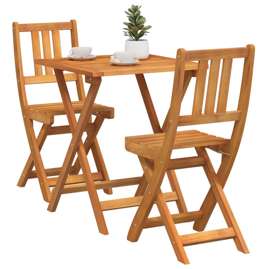 Bistro Set Folding 3 pcs Oil Natural Solid Acacia Wood