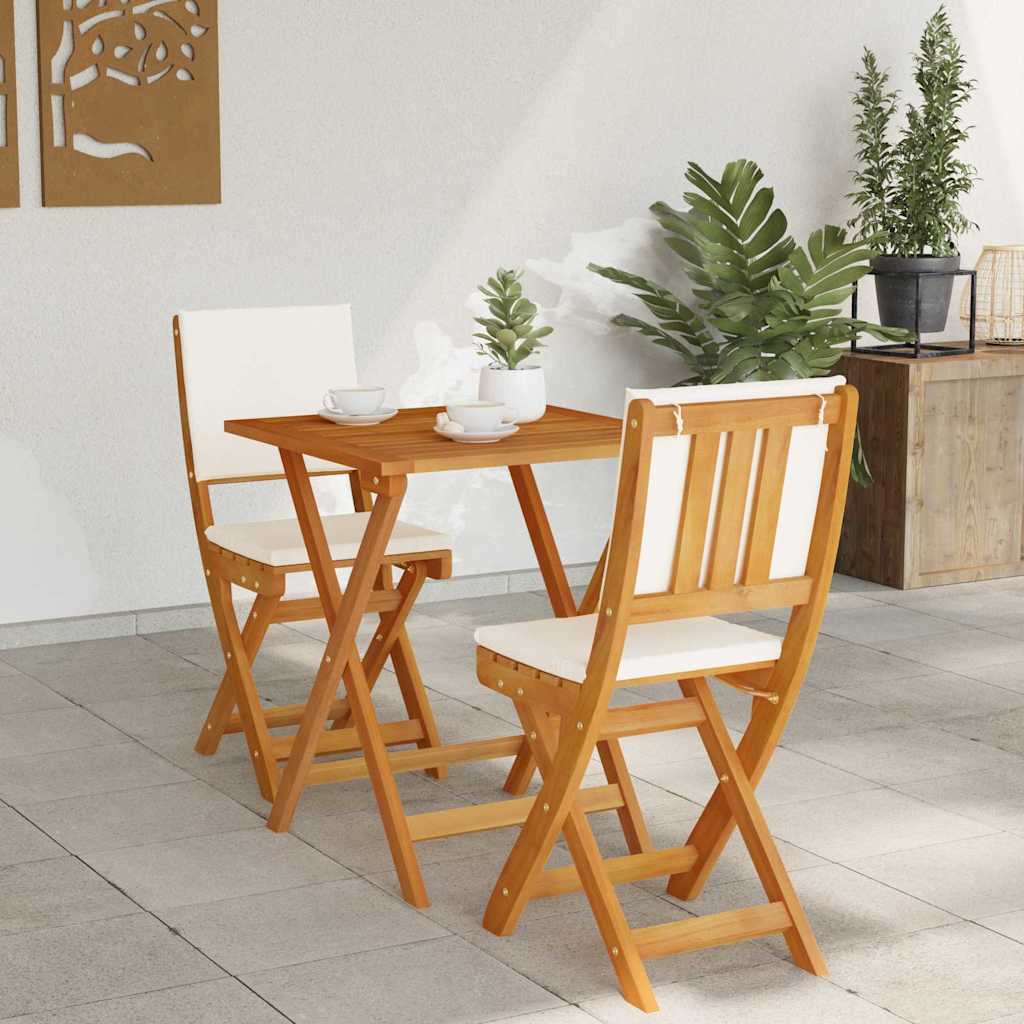 Bistro Set with Cushion 3 pcs Oil Natural Solid Acacia Wood