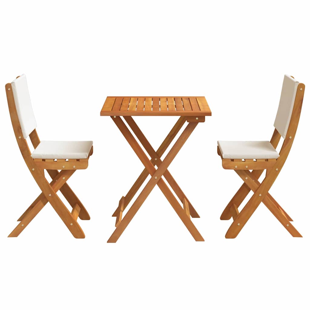 Bistro Set with Cushion 3 pcs Oil Natural Solid Acacia Wood