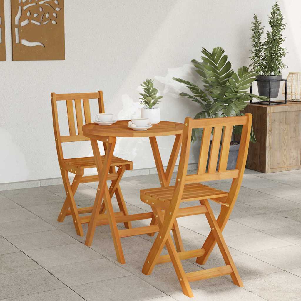Bistro Set Folding 3 pcs Oil Natural Solid Acacia Wood