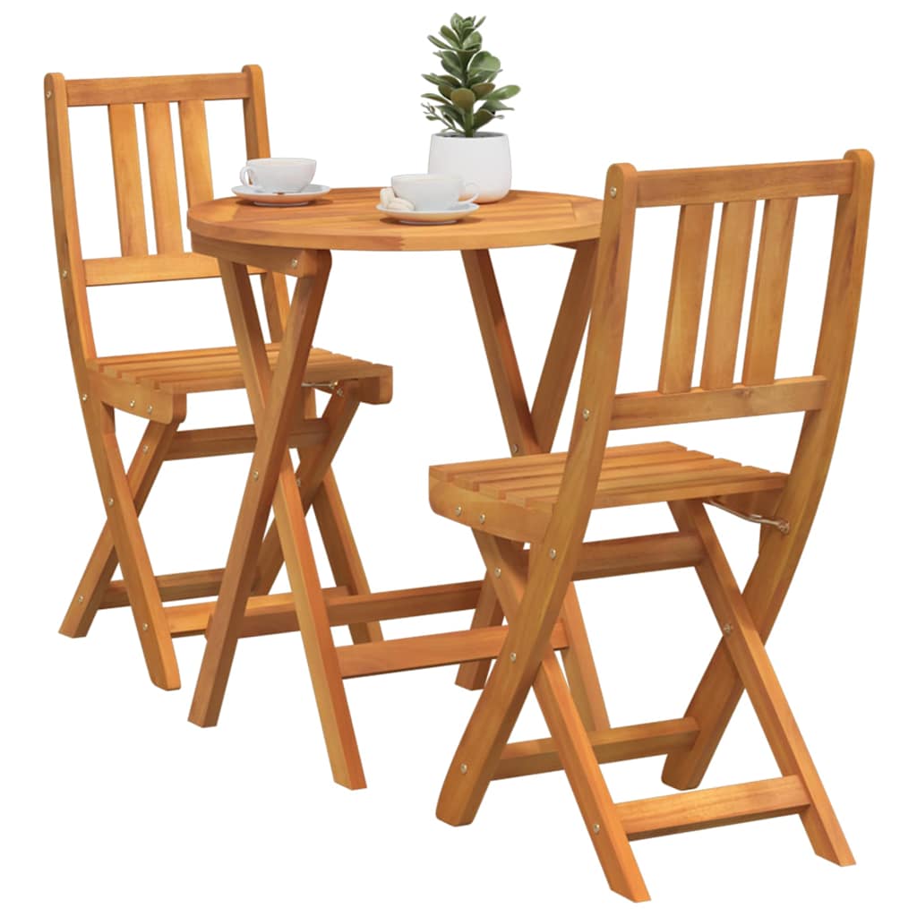 Bistro Set Folding 3 pcs Oil Natural Solid Acacia Wood