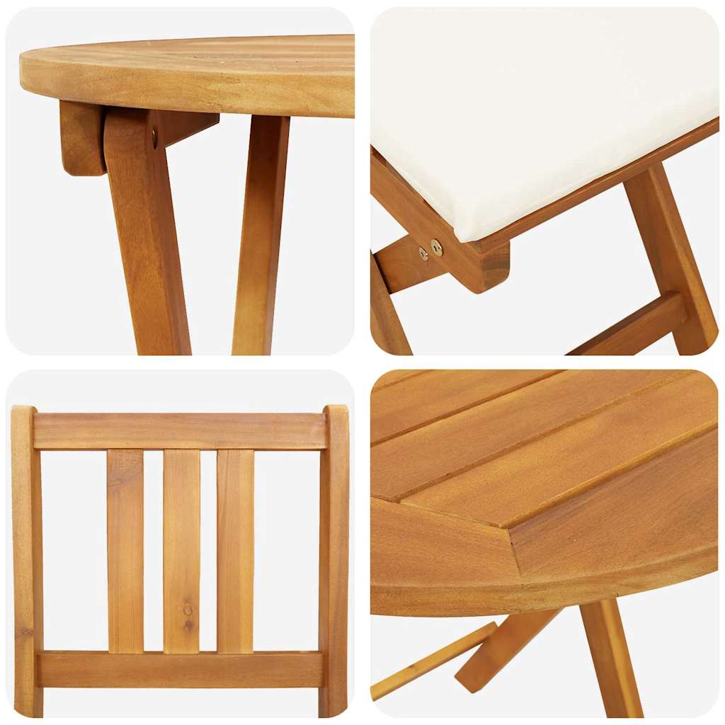 Bistro Set with Cushion 3 pcs Oil Natural Solid Acacia Wood