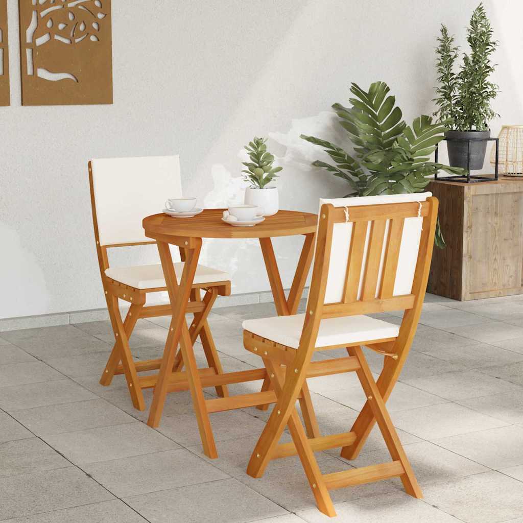 Bistro Set with Cushion 3 pcs Oil Natural Solid Acacia Wood