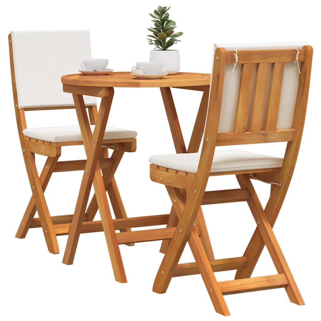 Bistro Set with Cushion 3 pcs Oil Natural Solid Acacia Wood