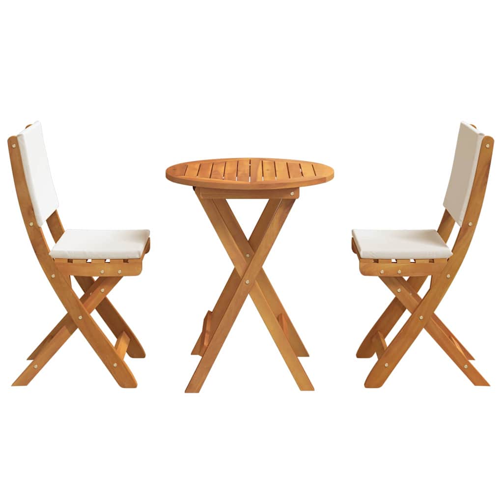Bistro Set with Cushion 3 pcs Oil Natural Solid Acacia Wood