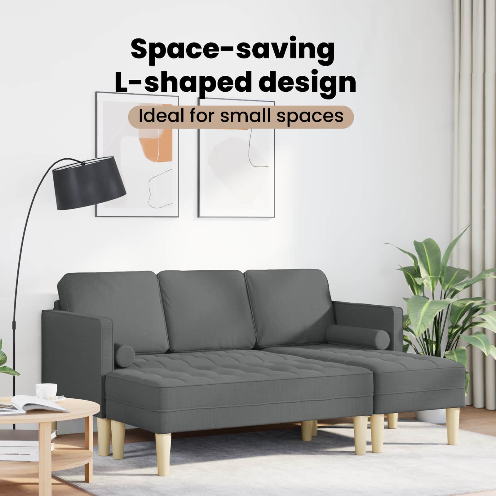 Sofa Set with Cushion 2 pcs Dark Grey Polyester