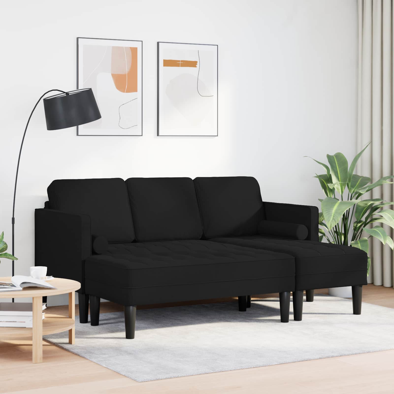 Sofa Set with Cushion 2 pcs Black Polyester