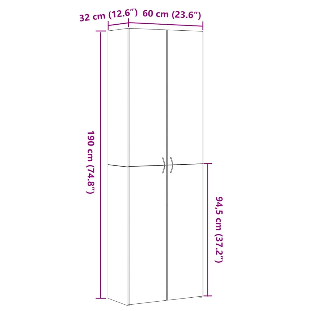 Office Cabinet Black Oak 60 x 32 x 190 cm Engineered Wood