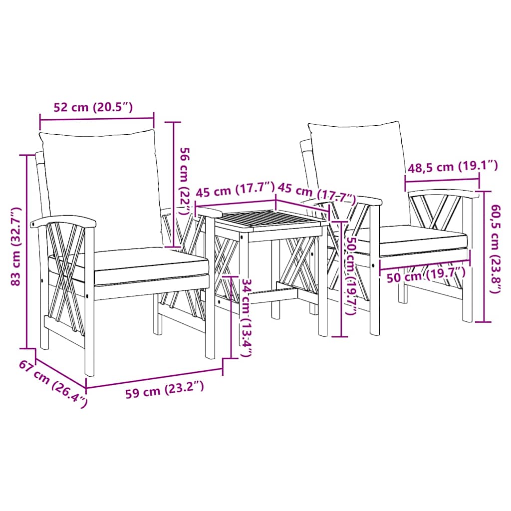 Garden Sofa Set with Cushion 3 pcs Brown Solid acacia wood