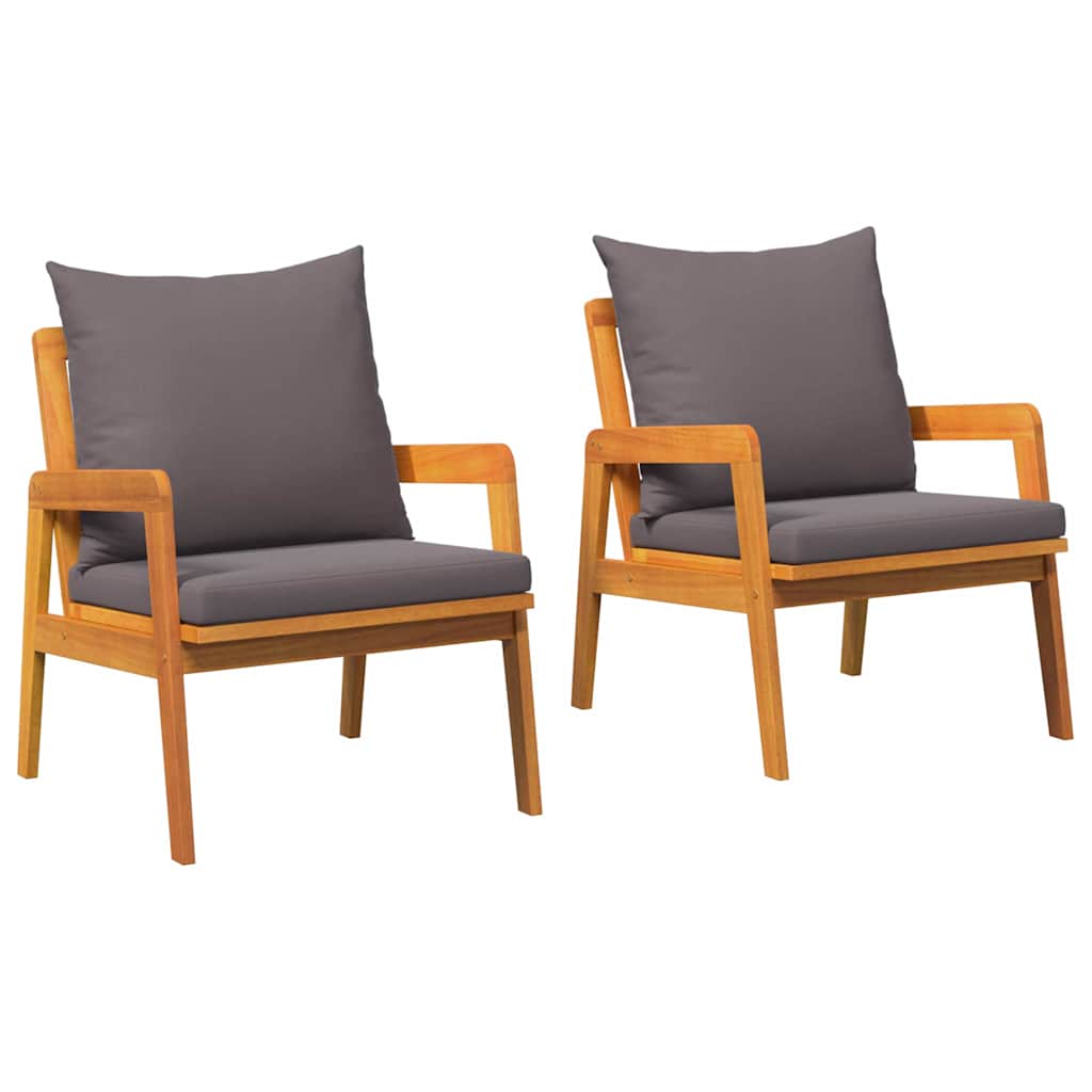 Garden Chair with Cushion 2 pcs Oil Natural Solid Acacia Wood