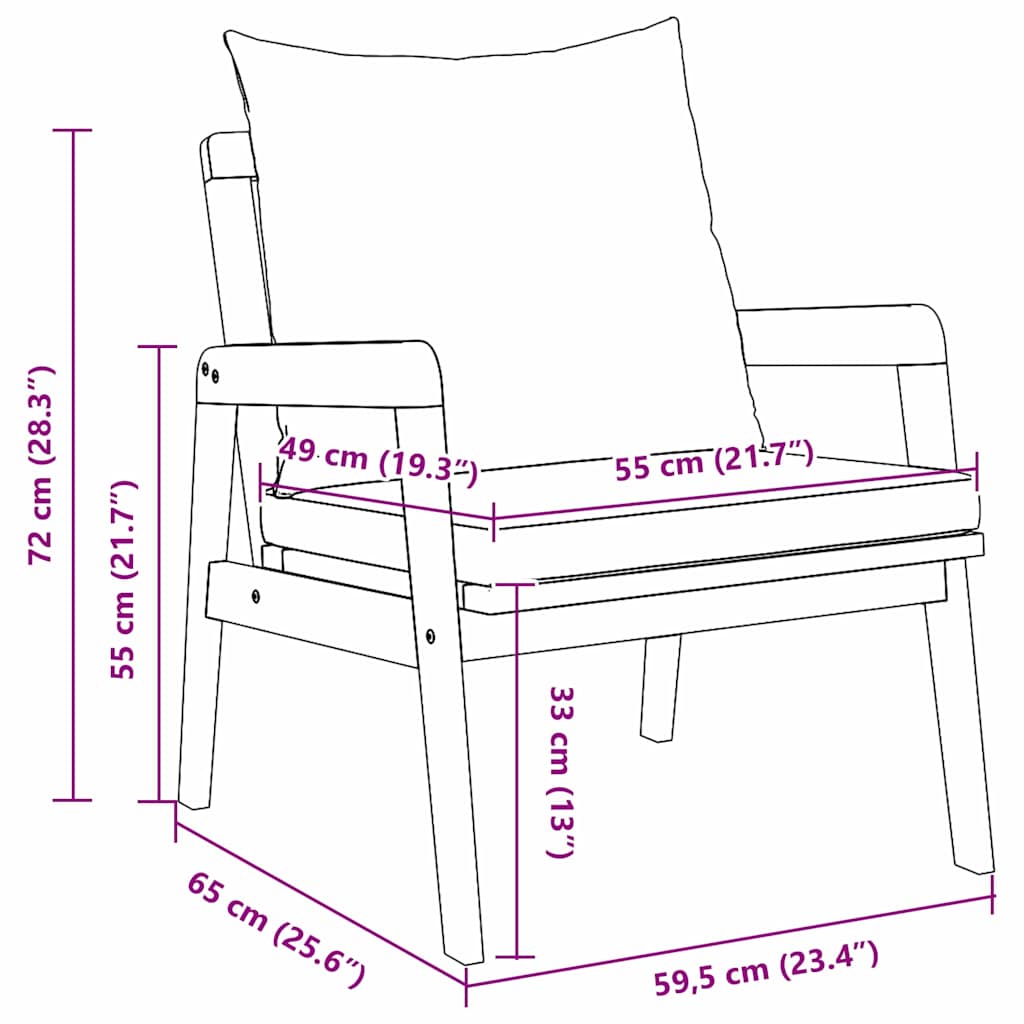 Garden Chair with Cushion 2 pcs Oil Natural Solid Acacia Wood