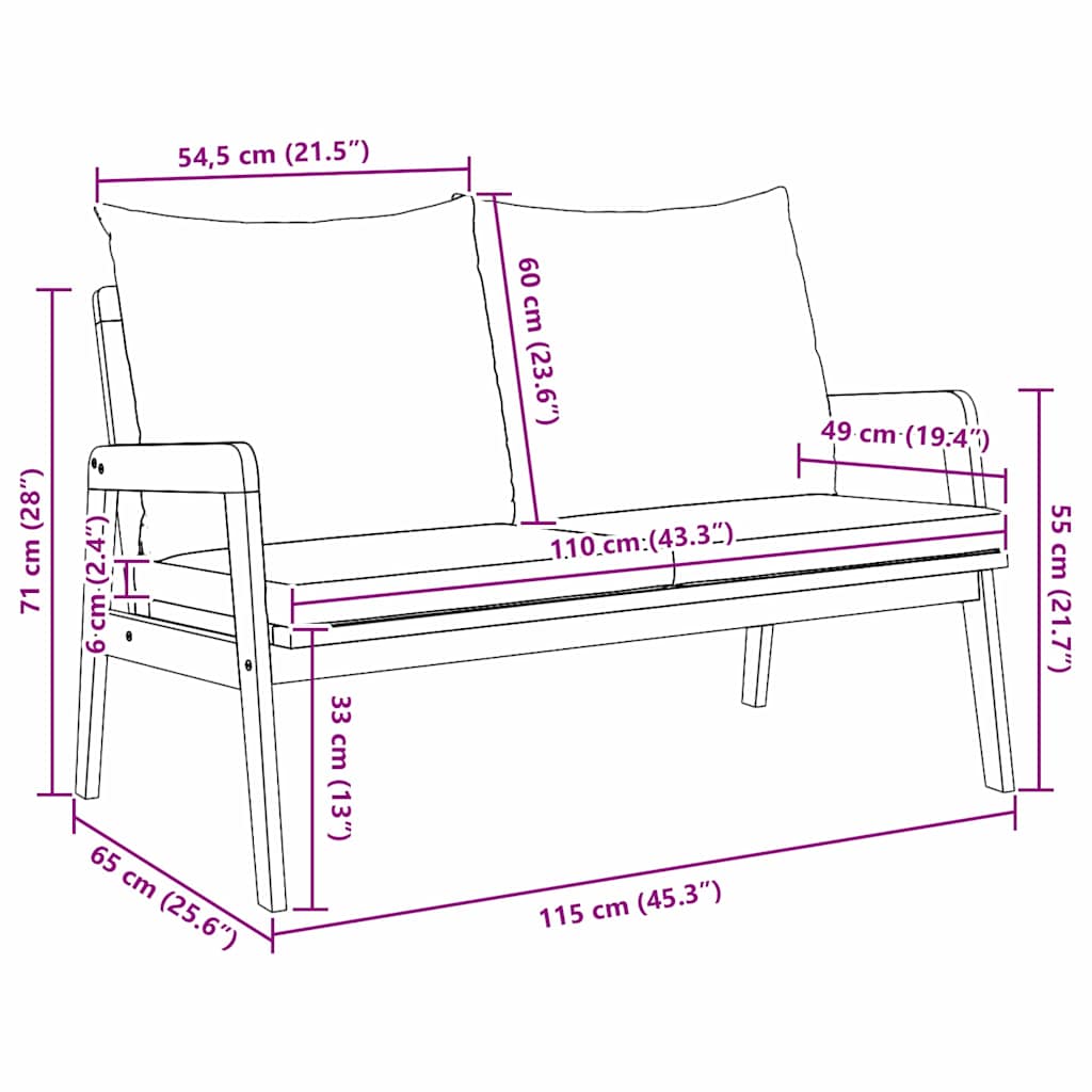 Garden Bench Oil Natural 115 x 65 x 71 cm Solid Acacia Wood