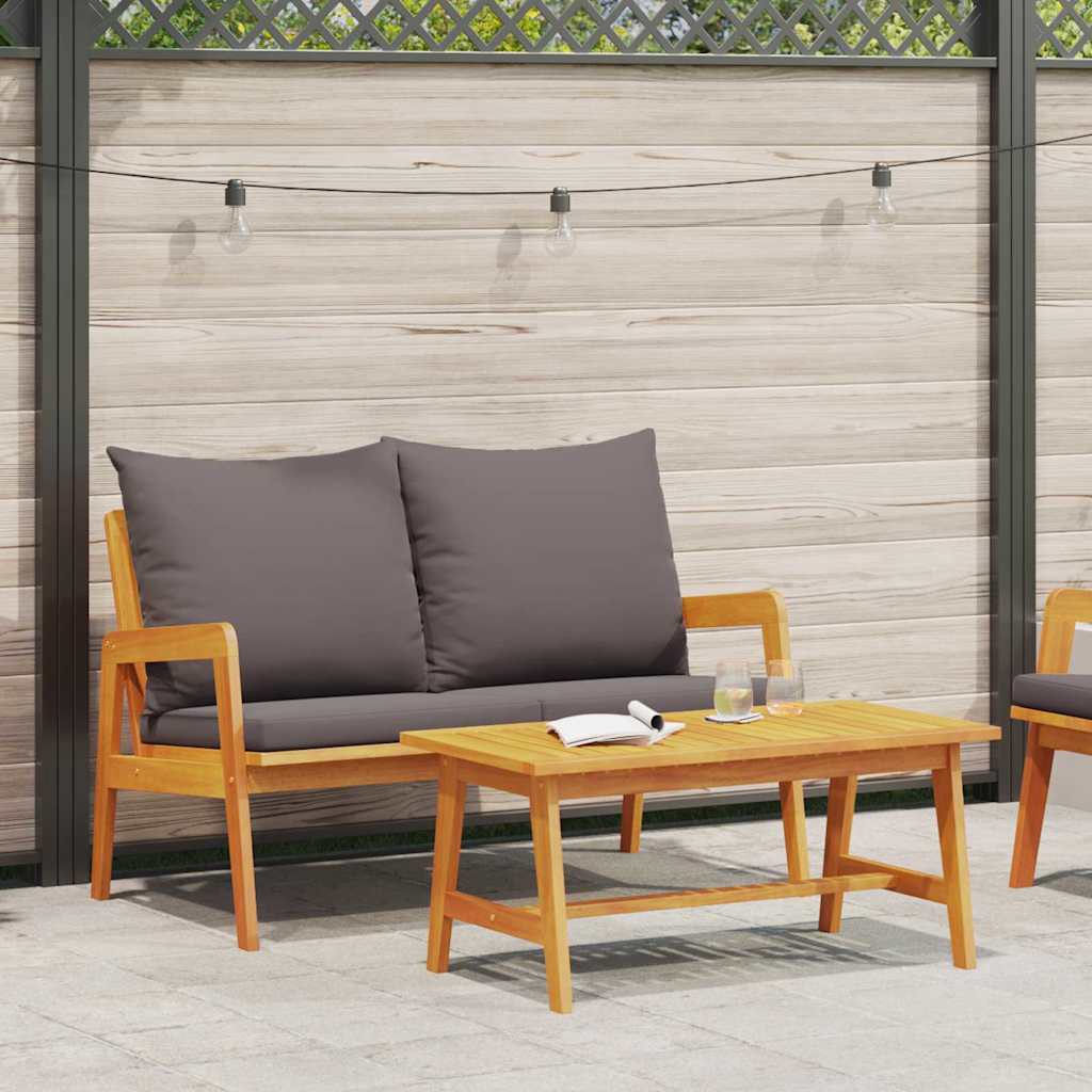 Bistro Set with Cushion 2 pcs Oil Natural Solid Acacia Wood