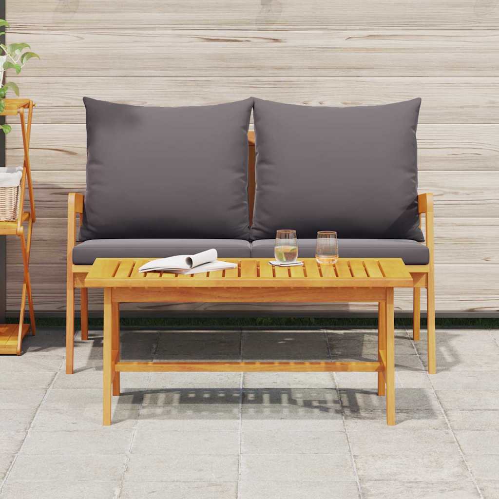Bistro Set with Cushion 2 pcs Oil Natural Solid Acacia Wood