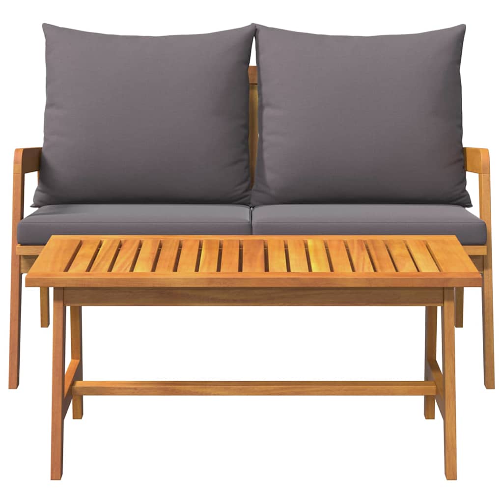 Bistro Set with Cushion 2 pcs Oil Natural Solid Acacia Wood