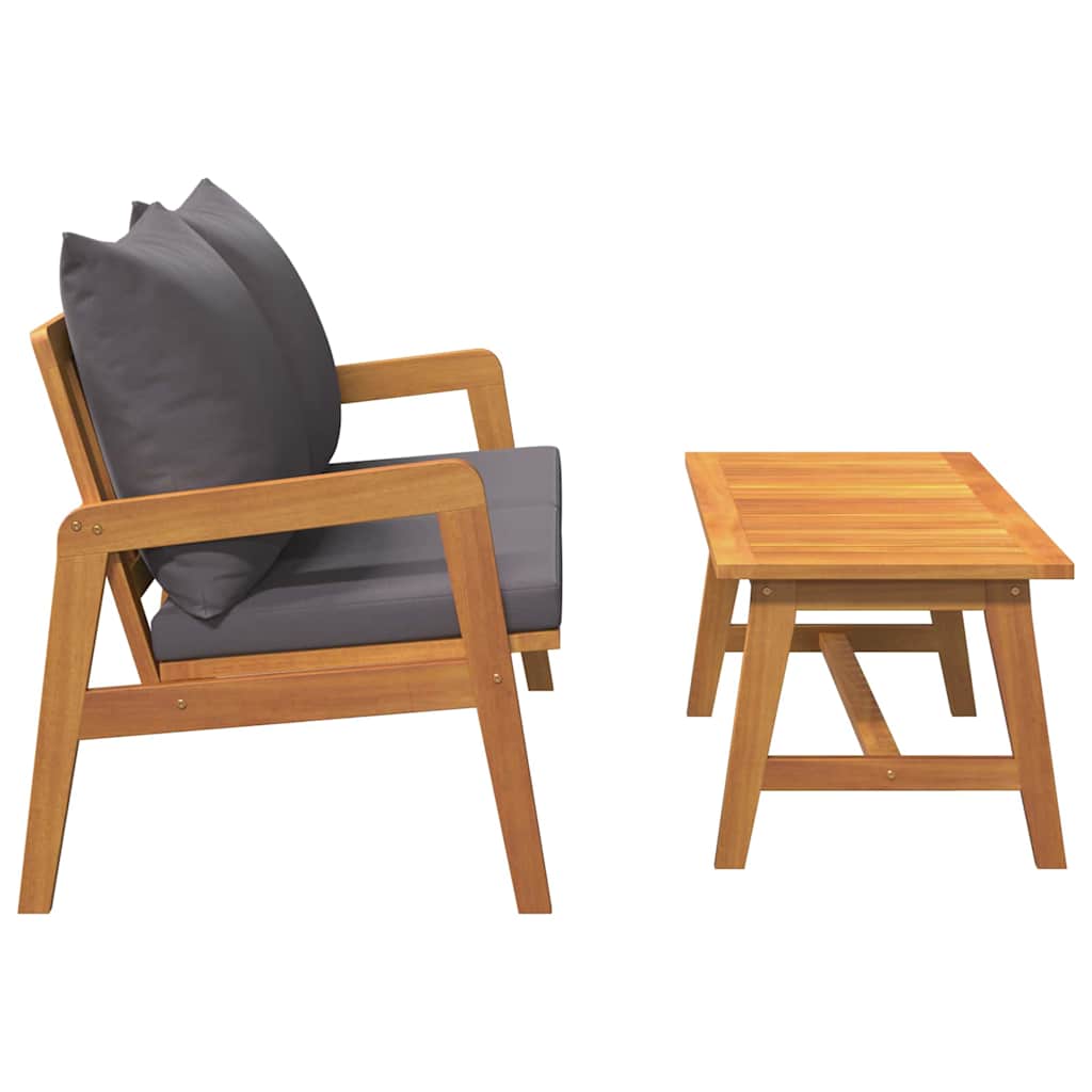 Bistro Set with Cushion 2 pcs Oil Natural Solid Acacia Wood