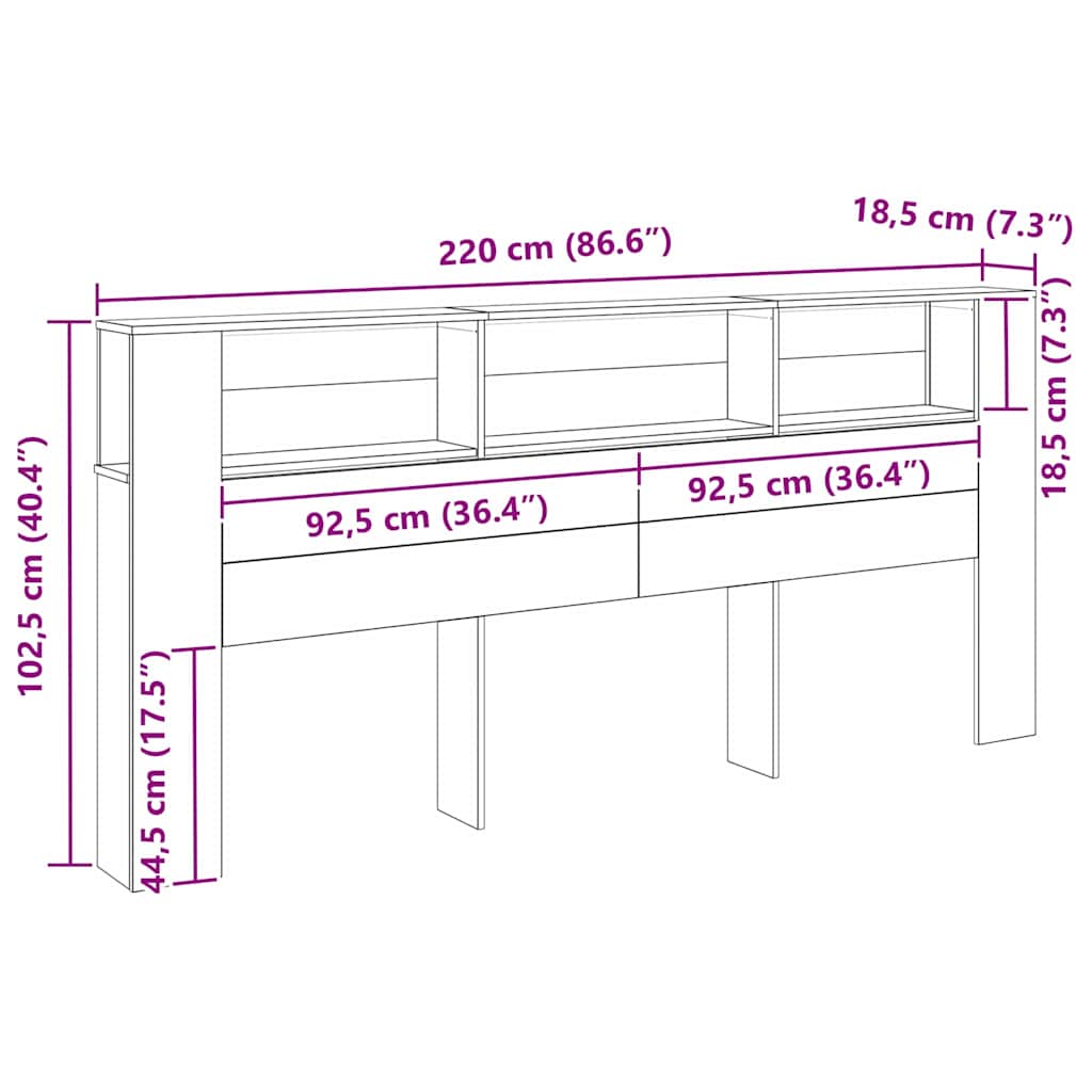 Headboard Cabinet with Shelf Black Oak 220 x 18.5 x 102.5 cm