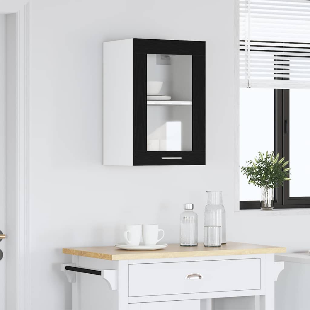 Hanging Glass Cabinet Black Oak 40x31x60 cm Engineered Wood
