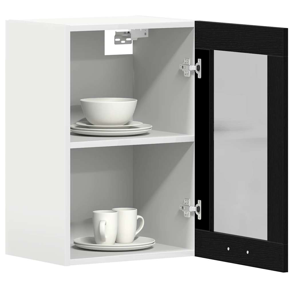 Hanging Glass Cabinet Black Oak 40x31x60 cm Engineered Wood