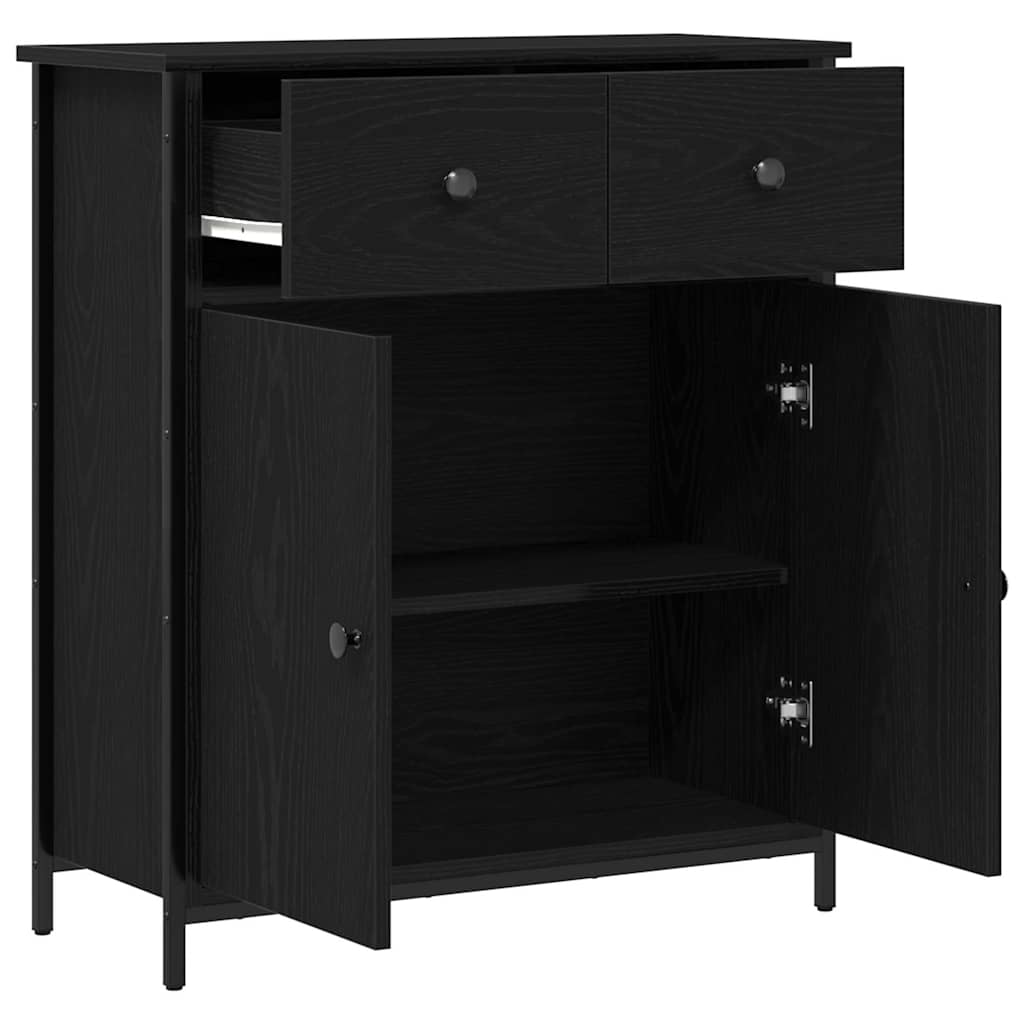 Sideboard with Drawer Black oak 70 x 30 x 80 cm Engineered wood