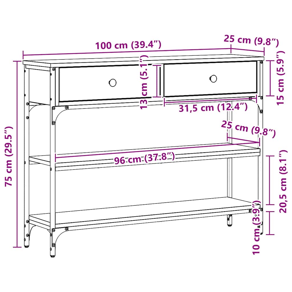 Console Table Artisan Oak 100 x 25 x 75 cm Engineered Wood