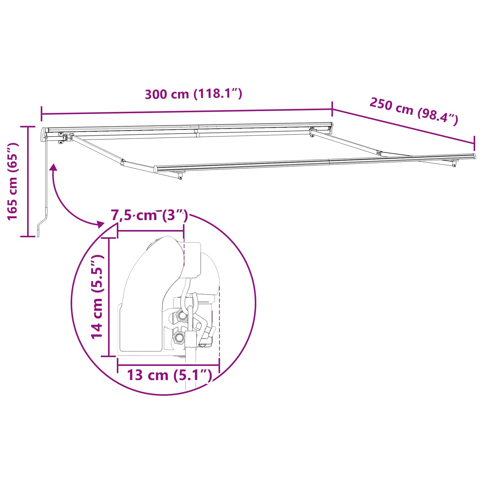 Retractable Awning Beige 300 x 250 x 165 cm