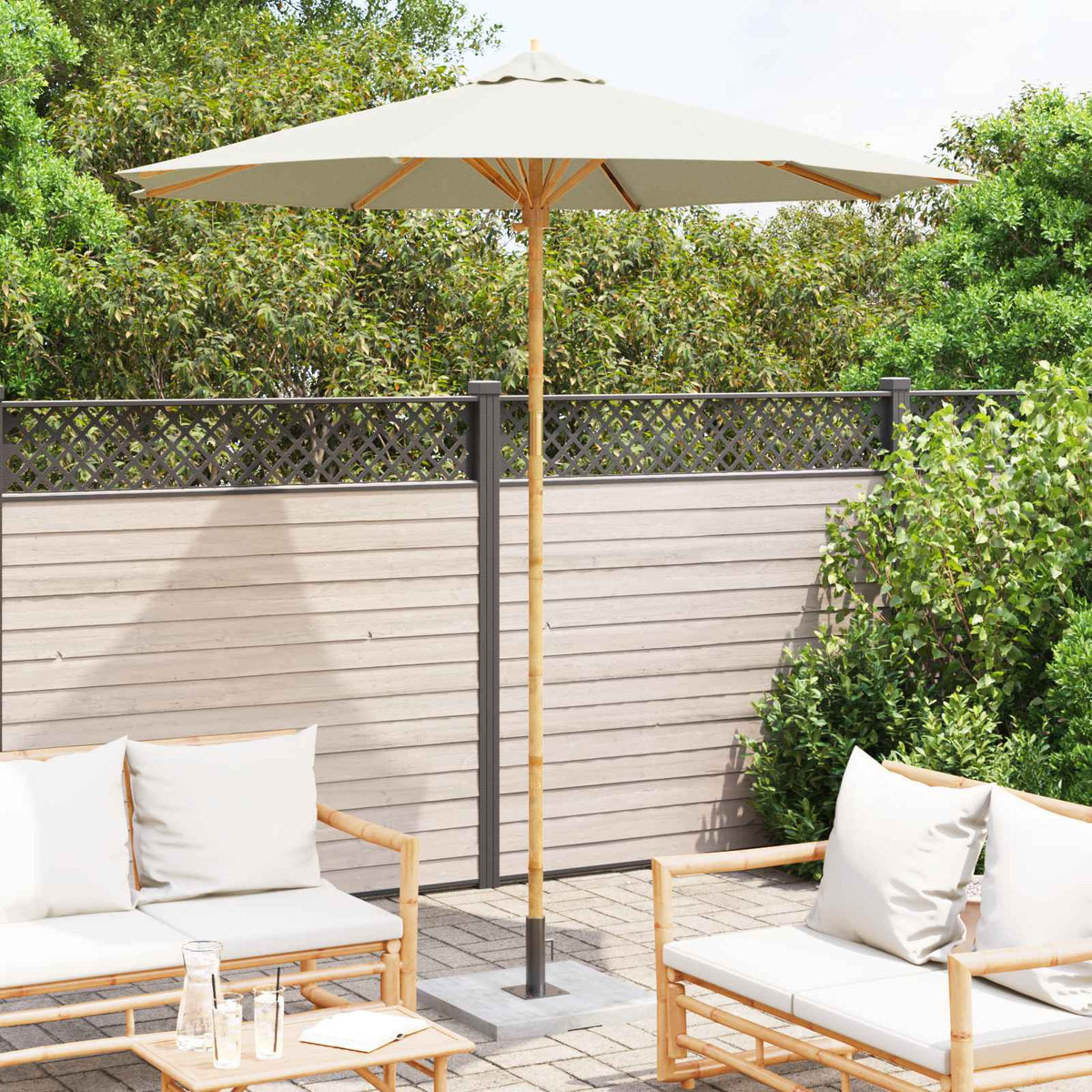Garden Parasol Cream White Ø 240 x 260 cm Bamboo