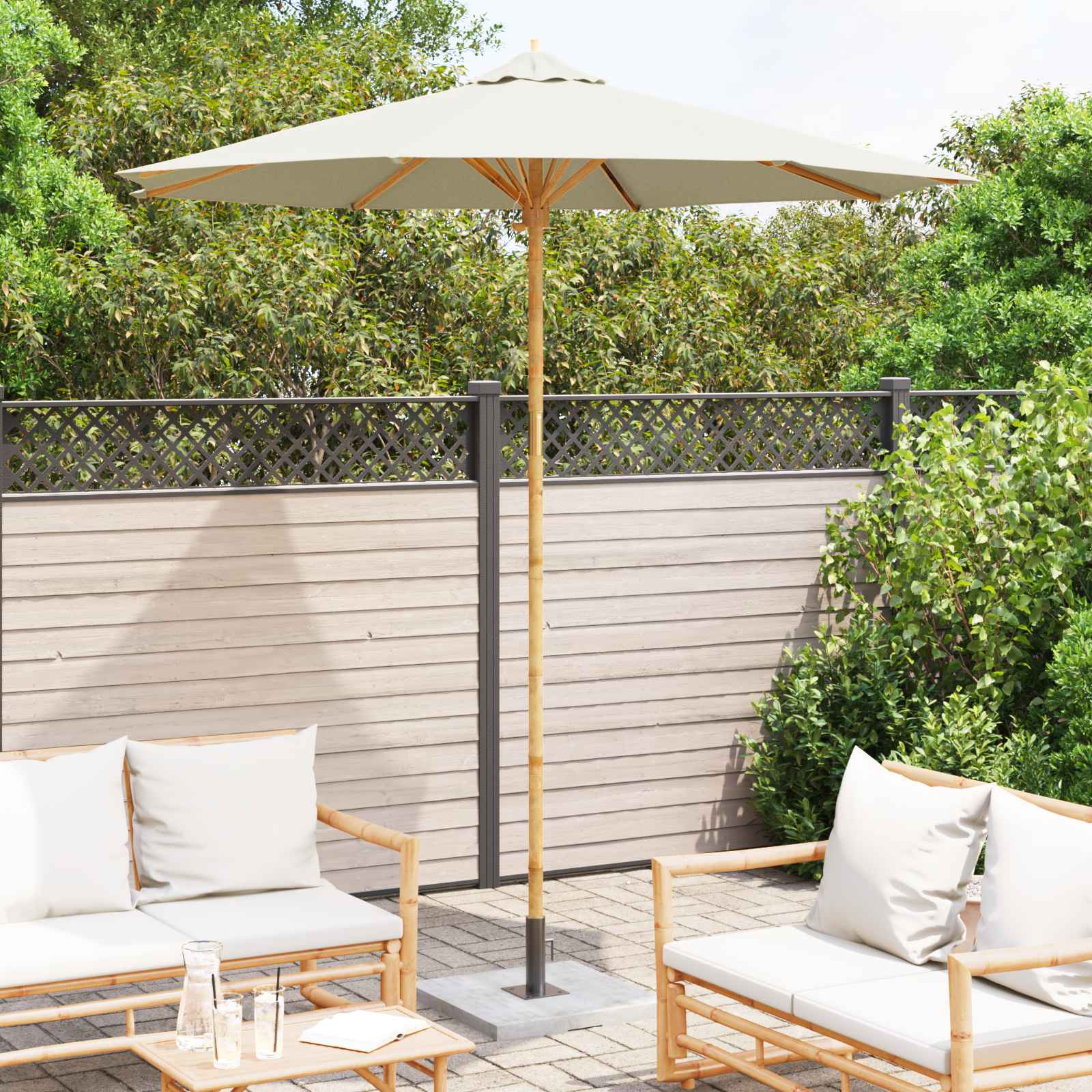 Garden Parasol Cream White Ø 240 x 260 cm Bamboo