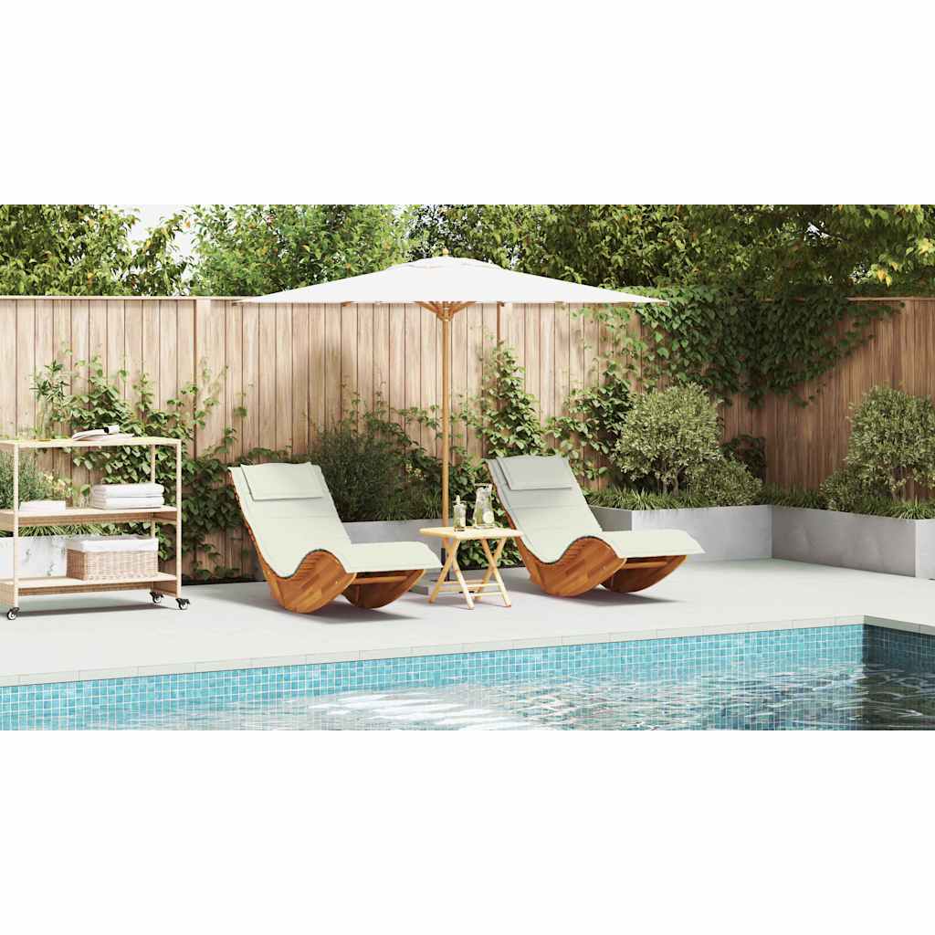 Sun Lounger with Cushion 2-person 2 pcs Brown Solid Acacia Wood