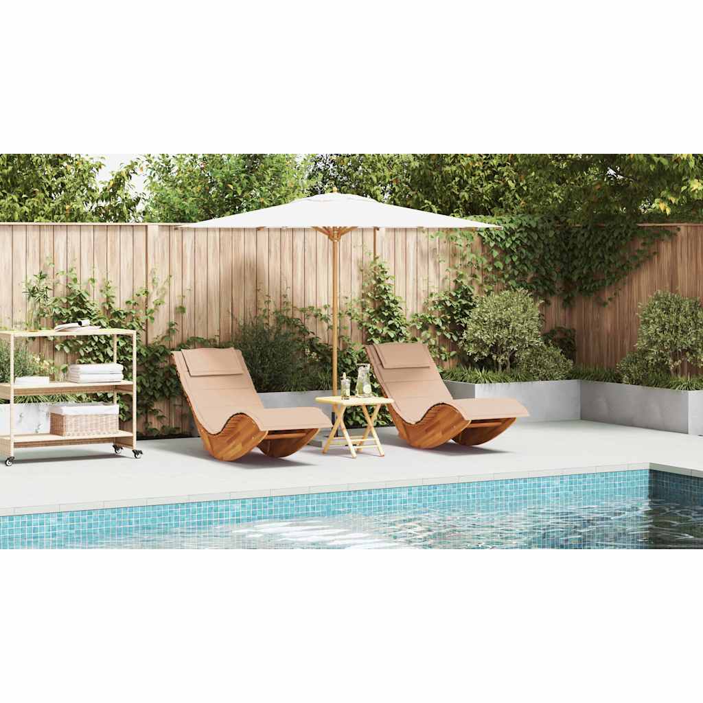 Sun Lounger with Cushion 2-person 2 pcs Brown Solid Acacia Wood