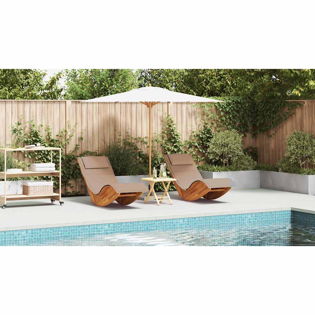 Sun Lounger with Cushion 2-person 2 pcs Brown Solid Acacia Wood