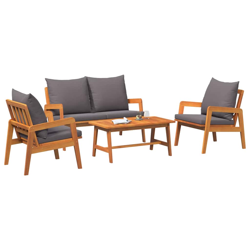 Bistro Set with Cushion 4 pcs Brown Solid Acacia Wood